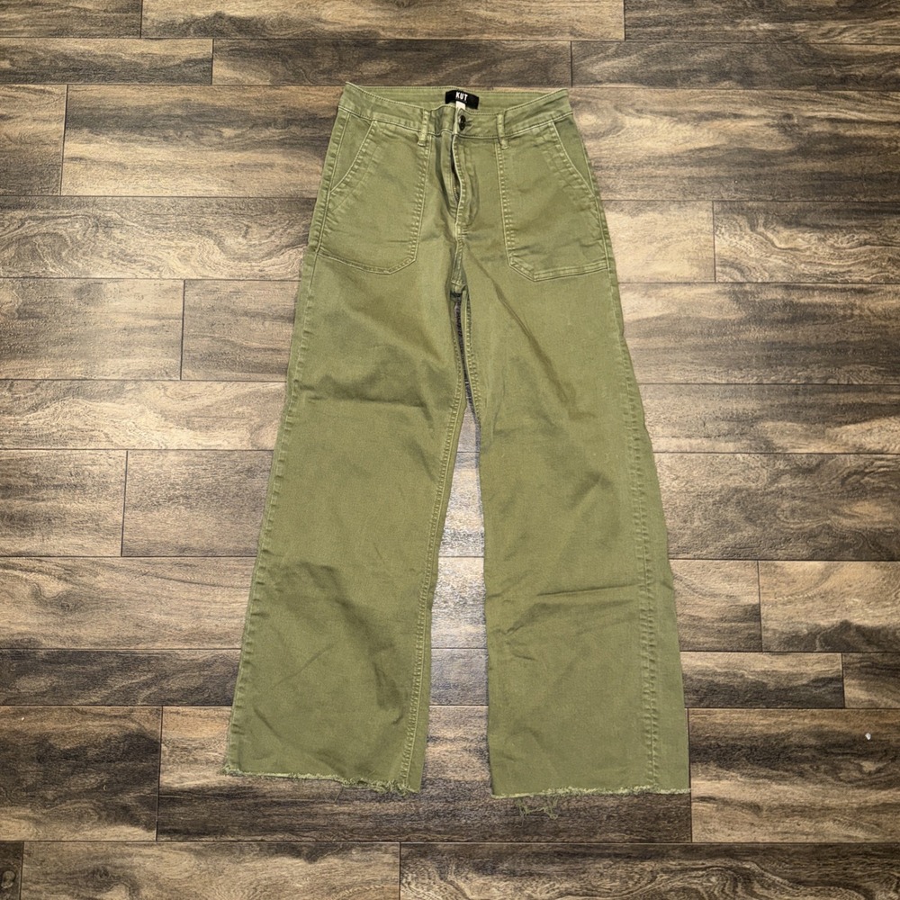 Kut from the Kloth Wide-Leg Utility Trousers Relaxed Fit Women's 4 Olive Green